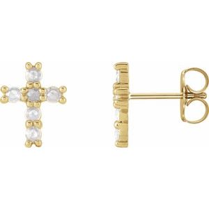 14K Rose Gold 1/5 CTW Rose-Cut Natural Diamond Cross Earings