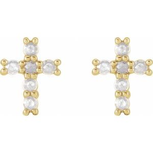 14K Yellow Gold 1/5 CTW Rose-Cut Natural Diamond Cross Earings
