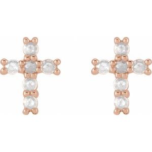14K Rose Gold 1/5 CTW Rose-Cut Natural Diamond Cross Earings