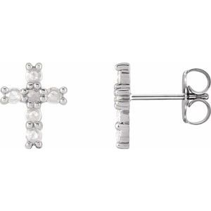14K HT White Gold 1/5 CTW Rose-Cut Natural Diamond Cross Earings