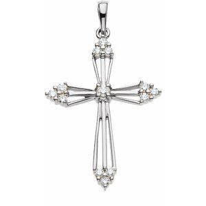 14K White Gold 1/4 CTW Natural Diamond Cross Pendant