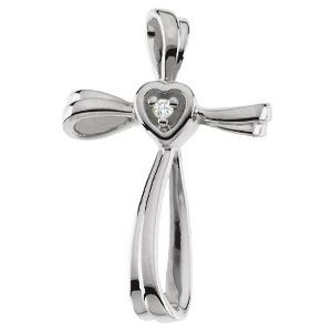 14K White Gold .02 CTW Natural Diamond Cross Pendant