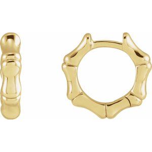 14K Yellow Gold Hinged Bamboo 12 mm Hoop Earrings