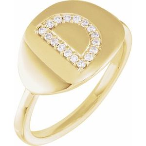 14K Yellow Gold 1/10 CTW Natural Diamond Initial D Signet Ring