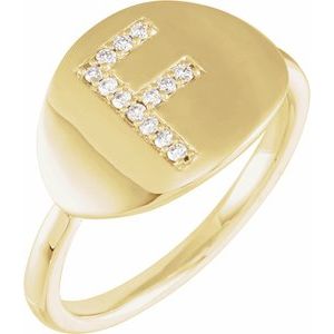 14K Yellow Gold .08 CTW Natural Diamond Initial F Signet Ring