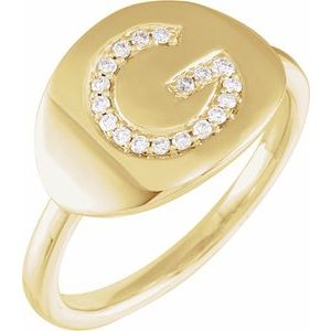 14K Yellow Gold 1/8 CTW Natural Diamond Initial G Signet Ring