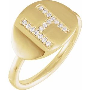 14K Yellow Gold 1/10 CTW Natural Diamond Initial H Signet Ring