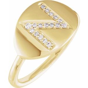 14K Yellow Gold 1/10 CTW Natural Diamond Initial N Signet Ring