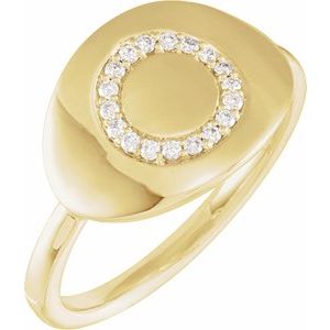 14K Yellow Gold 1/10 CTW Natural Diamond Initial O Signet Ring