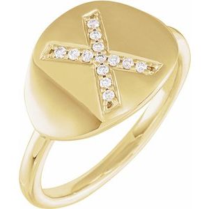 14K Yellow Gold .08 CTW Natural Diamond Initial X Signet Ring