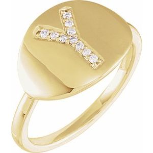 14K Yellow Gold .06 CTW Natural Diamond Initial Y Signet Ring