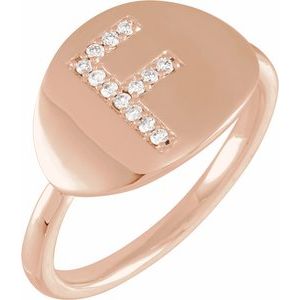 14K Rose Gold .08 CTW Natural Diamond Initial F Signet Ring