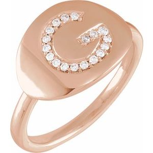 14K Rose Gold 1/8 CTW Natural Diamond Initial G Signet Ring