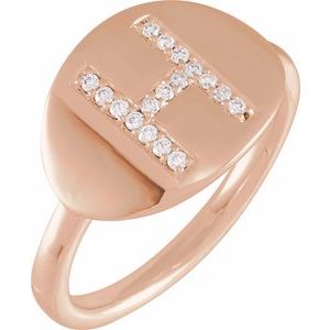 14K Rose Gold 1/10 CTW Natural Diamond Initial H Signet Ring