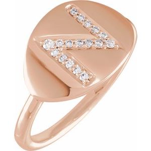 14K Rose Gold 1/10 CTW Natural Diamond Initial N Signet Ring