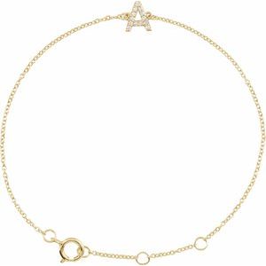 14K Yellow Gold 1/10 CTW Natural Diamond Initial A 6-7" Bracelet