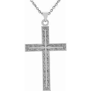 14K White Gold 49.4x25 mm Cross 18" Necklace