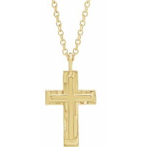 14K Yellow Gold Textured Cross 18" Necklace