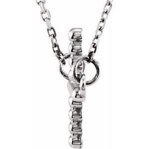 14K White Gold 19.5x12.1 mm Sideways Beaded Cross 16.5" Necklace