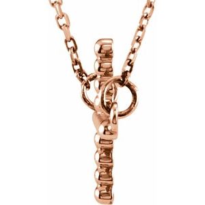 14K Rose Gold 19.5x12.1 mm Sideways Beaded Cross 16.5" Necklace