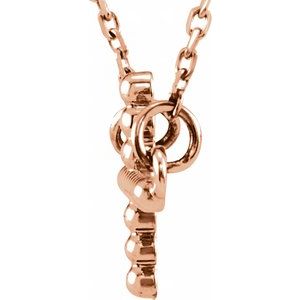 14K Rose Gold 15.6x9.4 mm Sideways Beaded Cross 16.5" Necklace