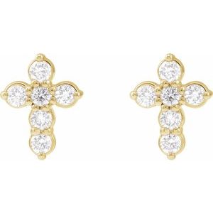 14K Yellow Gold 1/6 CTW Natural Diamond Cross Earrings