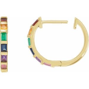 14K Yellow Gold Natural Multi-Gemstone Rainbow Hoop Earrings