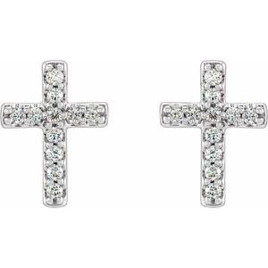 14K White Gold .08 CTW Natural Diamond Cross Earrings