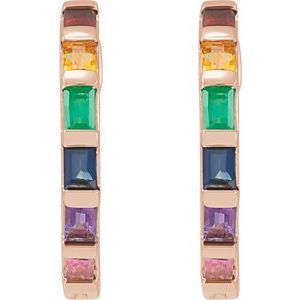 14K Rose Gold Natural Multi-Gemstone Rainbow Hoop Earrings