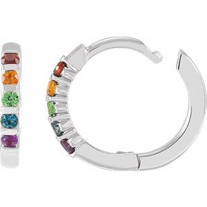 Sterling Silver Natural Multi-Gemstone Rainbow Huggie Hoop Earrings