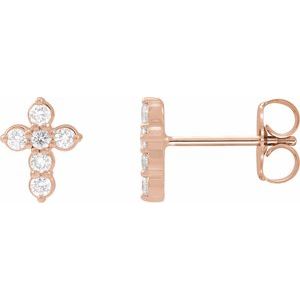 14K Rose Gold 1/6 CTW Lab-Grown Diamond Cross Earrings