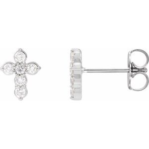 14K White Gold 1/6 CTW Natural Diamond Cross Earrings