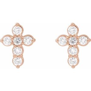 14K Rose Gold 1/6 CTW Natural Diamond Cross Earrings