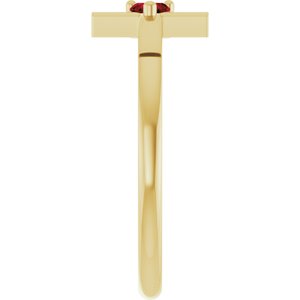 14K Yellow Gold Natural Mozambique Garnet Heart Cross Ring