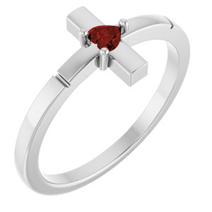 Sterling Silver Natural Mozambique Garnet Heart Cross Ring