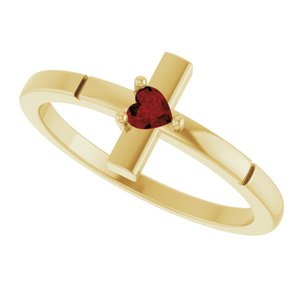 14K Yellow Gold Natural Mozambique Garnet Heart Cross Ring