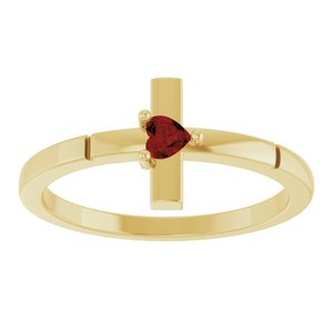 14K Yellow Gold Natural Mozambique Garnet Heart Cross Ring