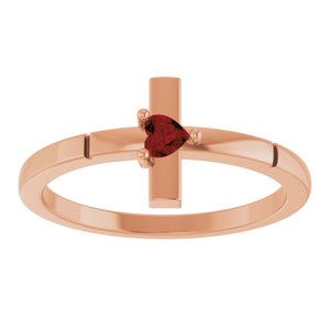 14K Rose Gold Natural Mozambique Garnet Heart Cross Ring