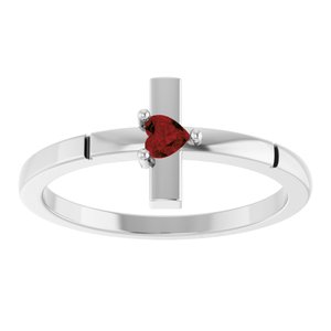 14K White Gold Natural Mozambique Garnet Heart Cross Ring