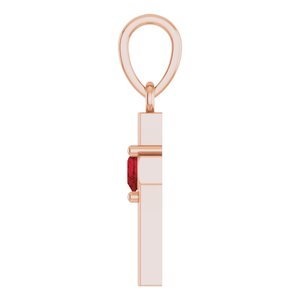 14K Rose Gold Natural Mozambique Garnet Heart Cross Pendant