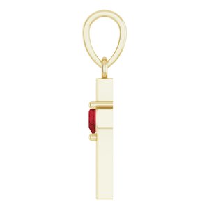 14K Yellow Gold Natural Mozambique Garnet Heart Cross Pendant