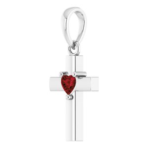 14K White Gold Natural Mozambique Garnet Heart Cross Pendant