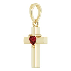 14K Yellow Gold Natural Mozambique Garnet Heart Cross Pendant