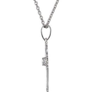14K White Gold .06 CT Natural Diamond Cross 18" Necklace