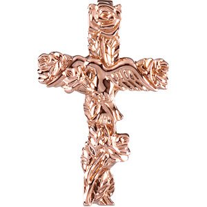 14K Rose Gold 27x17.25 mm Floral-Inspired Cross Pendant
