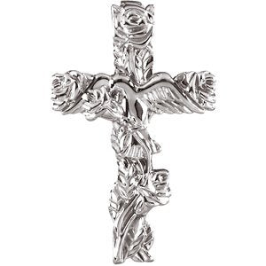14K Rose Gold 27x17.25 mm Floral-Inspired Cross Pendant