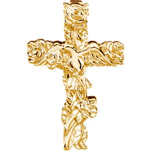 14K Yellow Gold 27x17.25 mm Floral-Inspired Cross Pendant