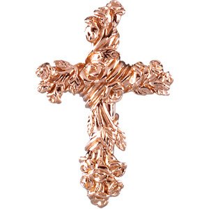 14K Rose Gold 26.5x17.5 mm Floral-Inspired Cross