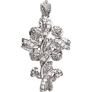14K Rose Gold 1/8 CTW Natural Diamond Floral-Inspired Cross Pendant