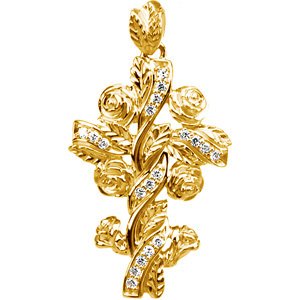 14K Yellow Gold 1/8 CTW Natural Diamond Floral-Inspired Cross Pendant
